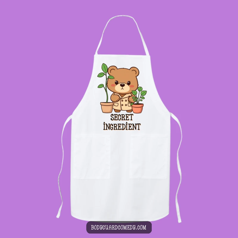 Funny Bear Apron: Trench Coat Chef, Potted Plant Peeker, Great Humorous Gift!