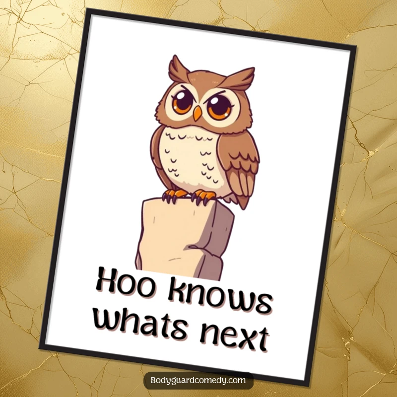 Free Printable Wall Art: Watchful owl perched on a high ledge scans the horizon with wide, observant eyes.